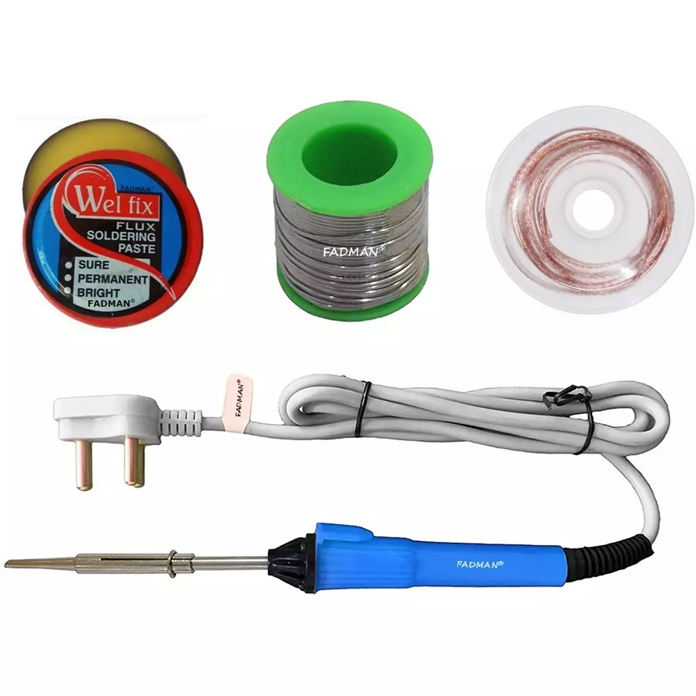 Fadman 4 In 1 Soldering Iron Kit Copper, Iron & Nickle Corded 25 W Grey+Blue with Solder Wire