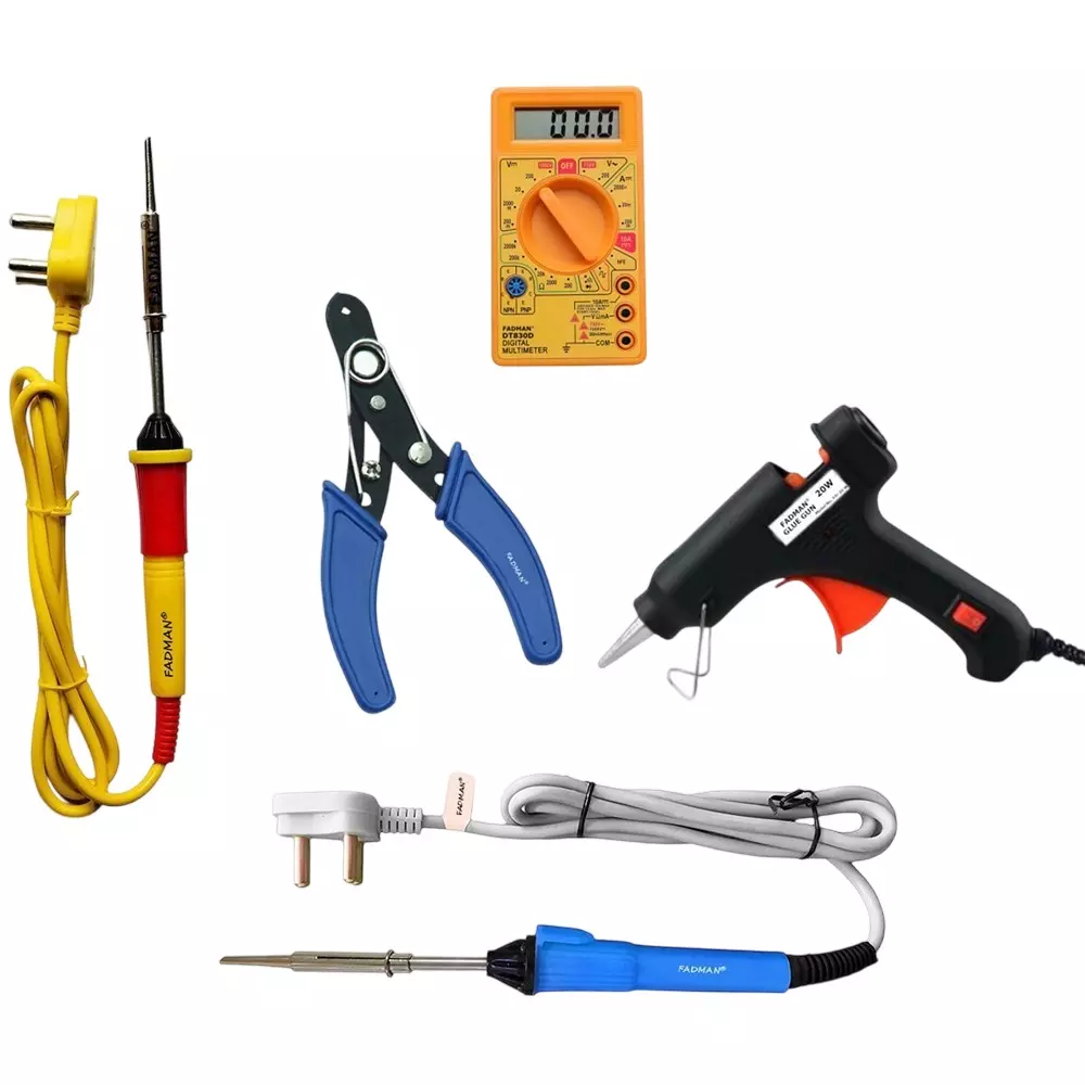 Fadman 5 In 1 Soldering Iron Kit Copper, Iron & Nickle Corded 25 W with Cutter, Multimeter