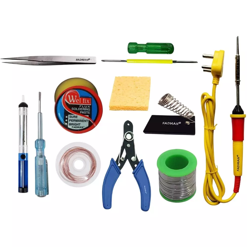 Fadman Basic Bundle Electric 11 In 1 Soldering Iron Kit Yellow+Full Red with Solder Wire, Cutter, Tester