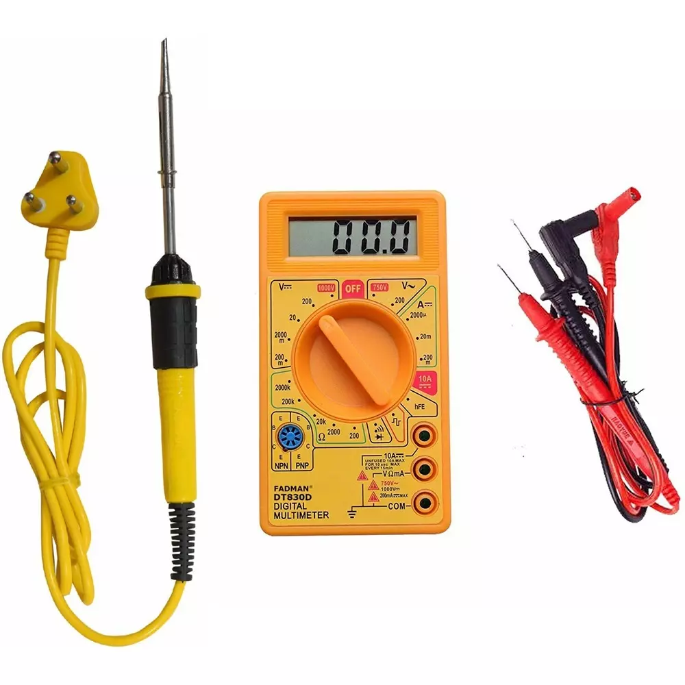 Fadman Beginner Basic 2 in 1 Soldering Iron Kit Copper, Iron & Nickle Corded 25 W with Solder Wire, Digital Multimeter