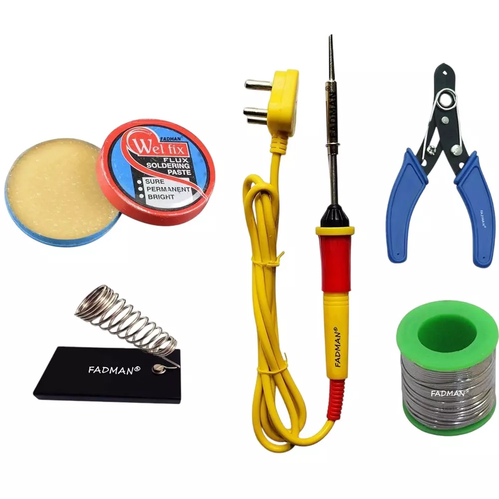 Fadman Beginner Basic 5 In 1 Soldering Iron Kit Copper, Iron & Nickle Corded with Solder Wire, Cutter