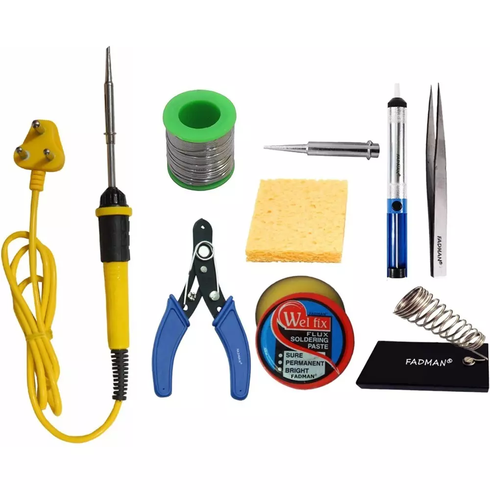 Fadman Beginner Basic 9 In 1 Soldering Iron Kit Copper, Iron & Nickle Corded 25 W with Solder Wire