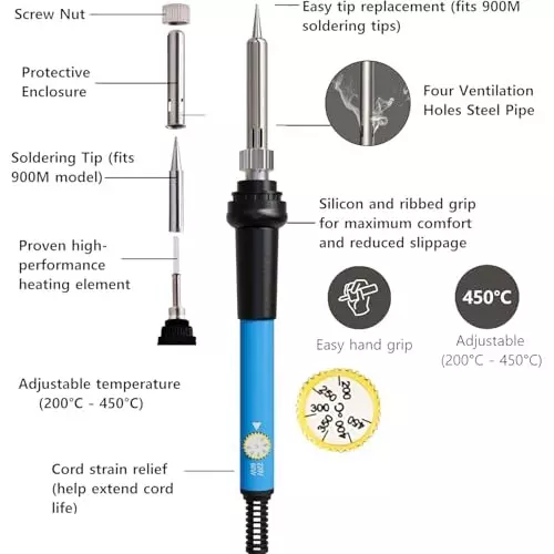 VMTRONIX Temperature Controlled Soldering Kit 60 W Copper Tip for Precision Electric Work (Kit of 12 Pcs)