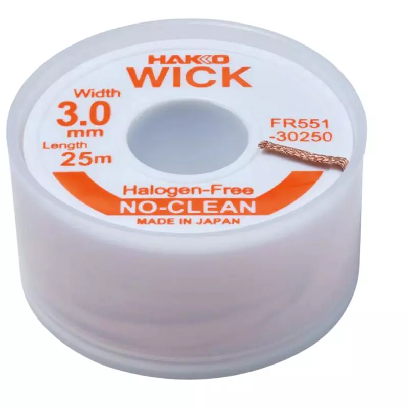 HAKKO Solder Wick No-Clean Halogen-Free, Flux: No-Clean Type for Copper mirror corrosion: No breakthrough (IPC-TM-650), FR551-30250-J