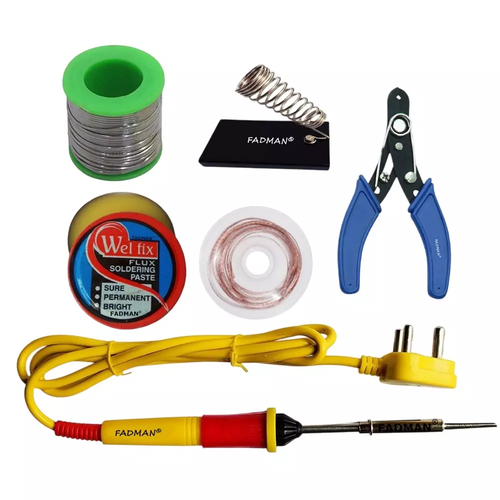 Fadman 6 In 1 Yellow & Full Red Soldering Iron Kit 25 W Corded Flat Copper, Iron & Nickle Tip