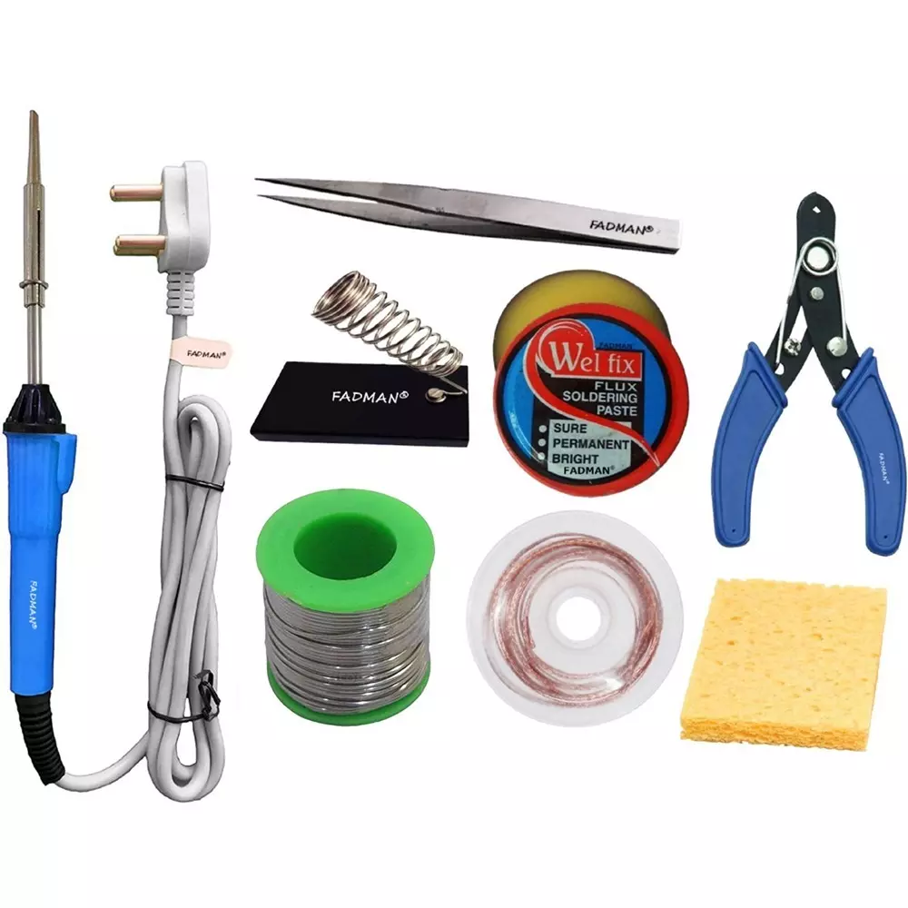 Fadman Basic Bundle Electric 8 In 1 Soldering Iron Kit Copper, Iron & Nickle Corded 25 W with Solder Wire, Cutter