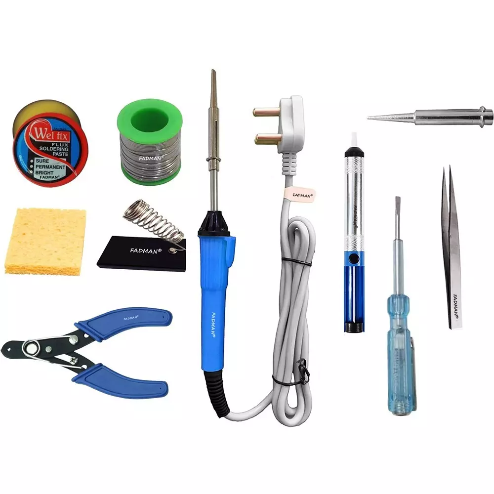 Fadman Basic Complete 10 In 1 Soldering Iron Kit Copper, Iron & Nickle Corded 25 W with Solder Wire, Tester