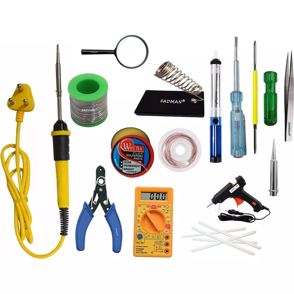 Fadman Beginner Basic 15 In 1 Soldering Iron Kit Copper, Iron & Nickle Corded 25 W with Solder Wire