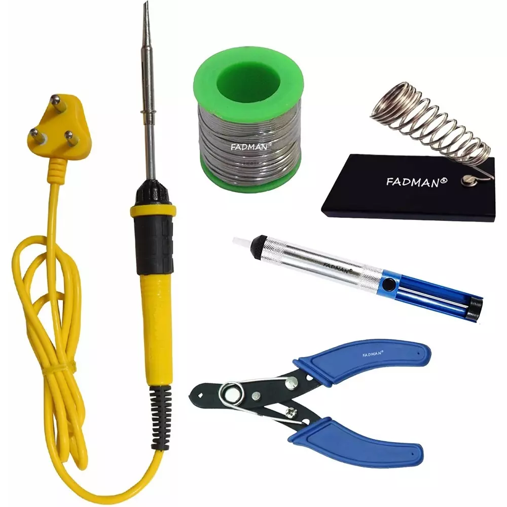 Fadman Beginner Basic 5 In 1 Soldering Iron Kit 25 W Copper, Iron & Nickle Corded with Solder Wire, Cutter