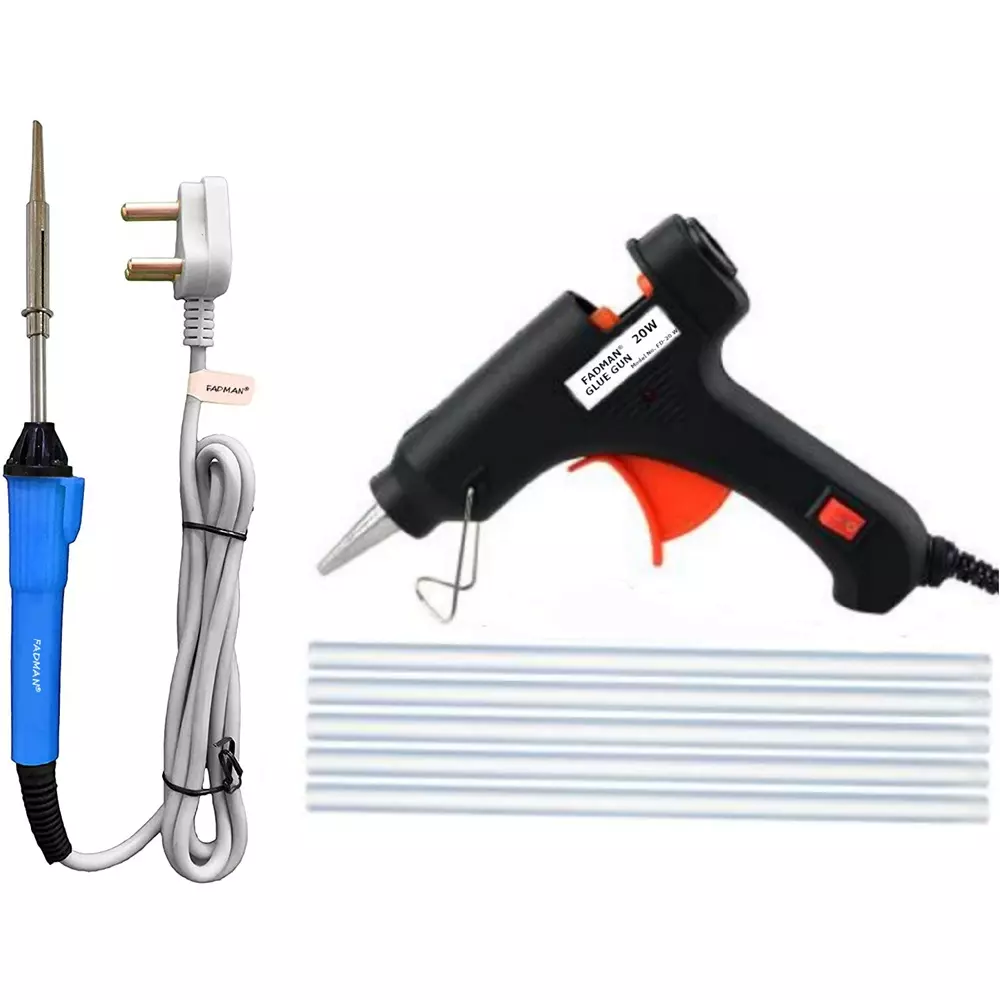 Fadman Soldering Iron Kit Pack-3, 20W Black Glue Gun & 7Mm Sticks, Grey & Blue 25 W Simple (Flat Tip)