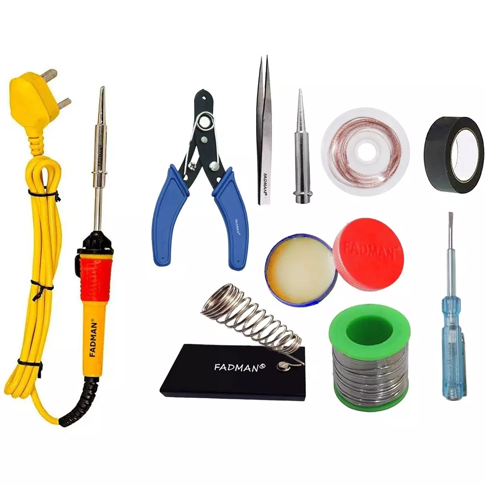 Fadman Advanced 10 In 1 Yellow Soldering Iron Kit 25 W Corded Flat Copper, Iron & Nickle Tip