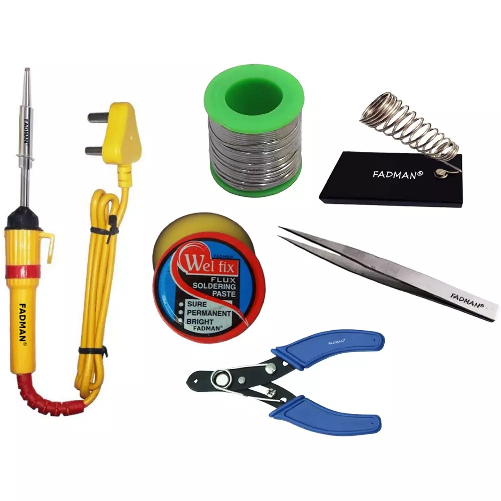 Fadman Basic Complete Kit Part Type-6 Soldering Iron Kit, Solder Wire, Stand, Wire Cutter, Soldering Paste Flux, Tweezer, Soldering Iron 25 W Simple (Flat Tip)
