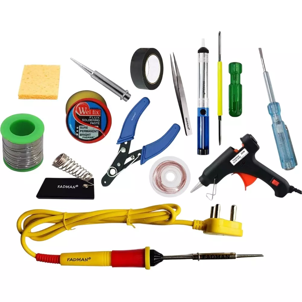 Fadman 14 In 1 Soldering Iron Kit Copper, Iron & Nickle Corded 25 W with Solder Wire & Glue Gun