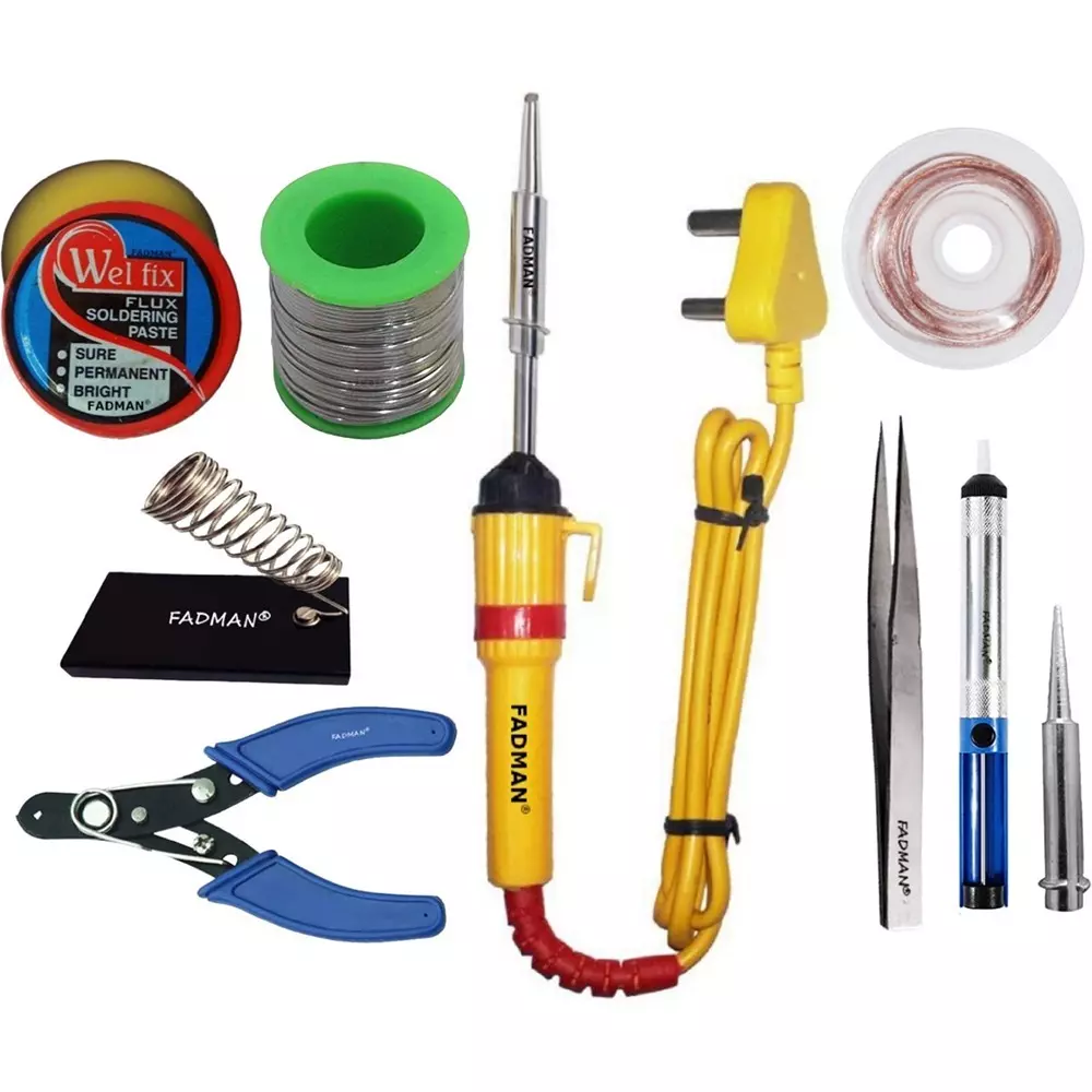 Fadman Beginner Basic 9 In 1 Soldering Iron Kit Copper, Iron & Nickle Corded with Solder Wire, Cutter