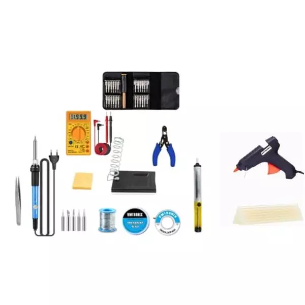 VMTRONIX Temperature Adjustable Soldering Iron Kit 60 W Iron Plated Tip for Precision Electric Work (Kit of 29 Pcs)