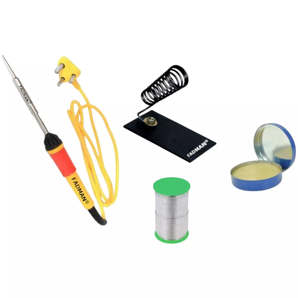 Fadman 4 In 1 Yellow Soldering Iron Kit 25 W Corded Flat Copper, Iron & Nickle Tip