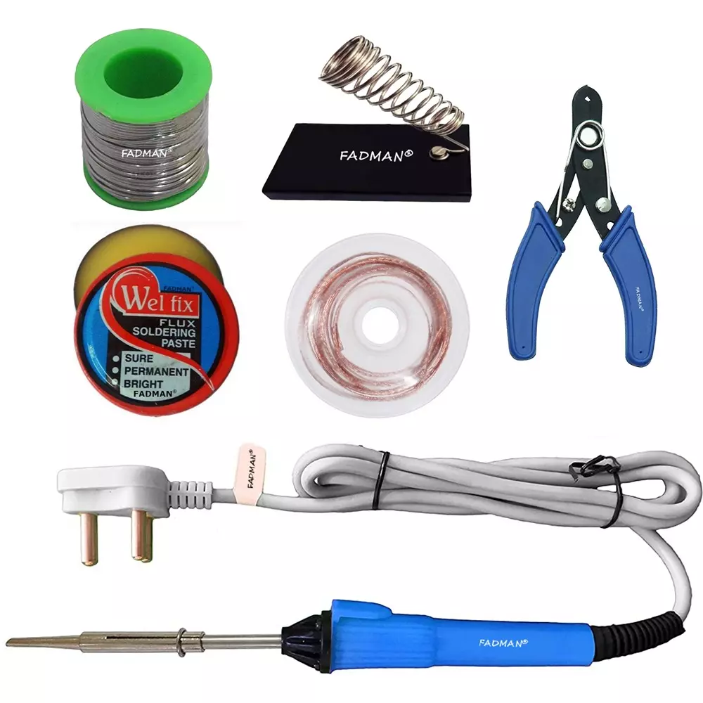 Fadman 6 In 1 Grey & Blue Soldering Iron Kit 25 W Corded Flat Copper, Iron & Nickle Tip