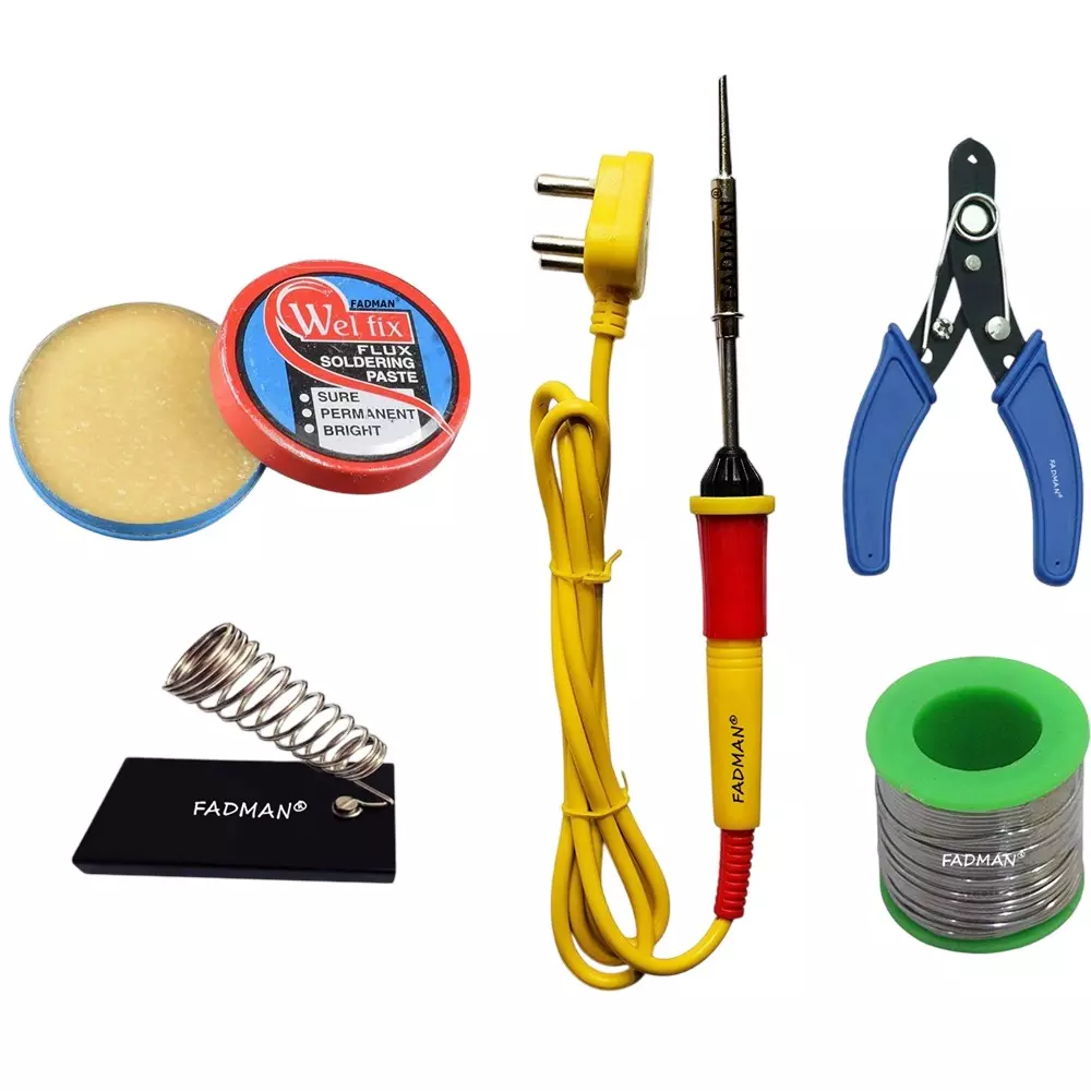 Fadman Beginner Basic 5 In 1 Yellow Soldering Iron Kit 25 W Corded Flat Copper, Iron & Nickle Tip