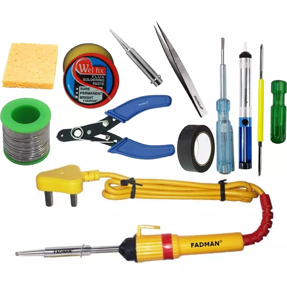 Fadman 11 In 1 Soldering Iron Kit Copper, Iron & Nickle Corded 25 W with Solder Wire, Cutter, Tester, Hardware Tape