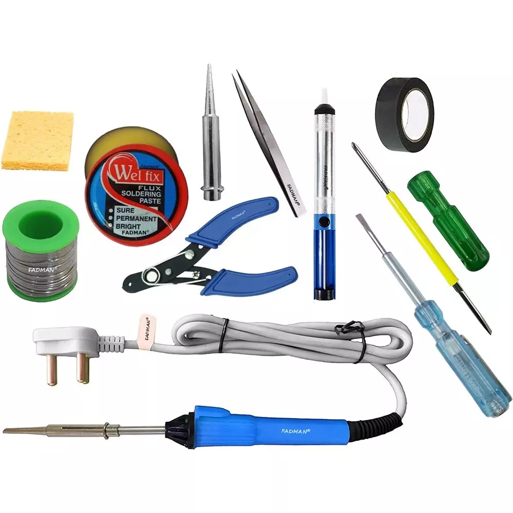 Fadman 11 In 1 Soldering Iron Kit Copper, Iron & Nickle Corded 25 W with Solder Wire, Cutter, Tester