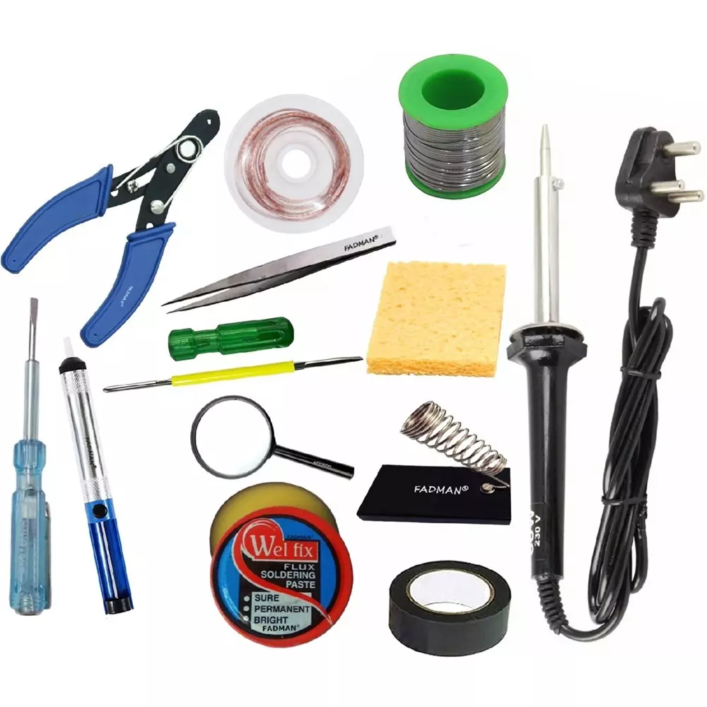 Fadman 14 in 1 Soldering Iron Kit Steel, Aluminium & Copper Corded 60 W with Solder Wire