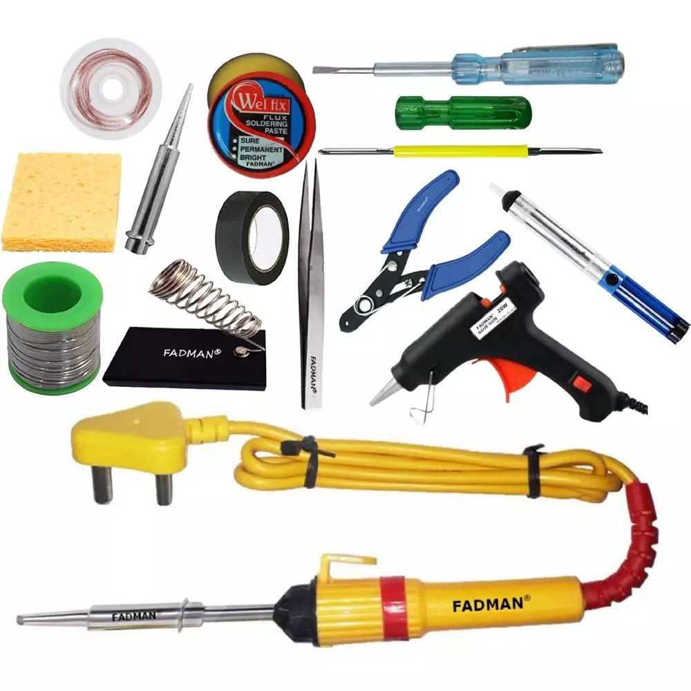 Fadman 14 In 1 Soldering Iron Kit Copper, Iron & Nickle Corded 25 W with Solder Wire, Cutter, Tester, Hardware Tape