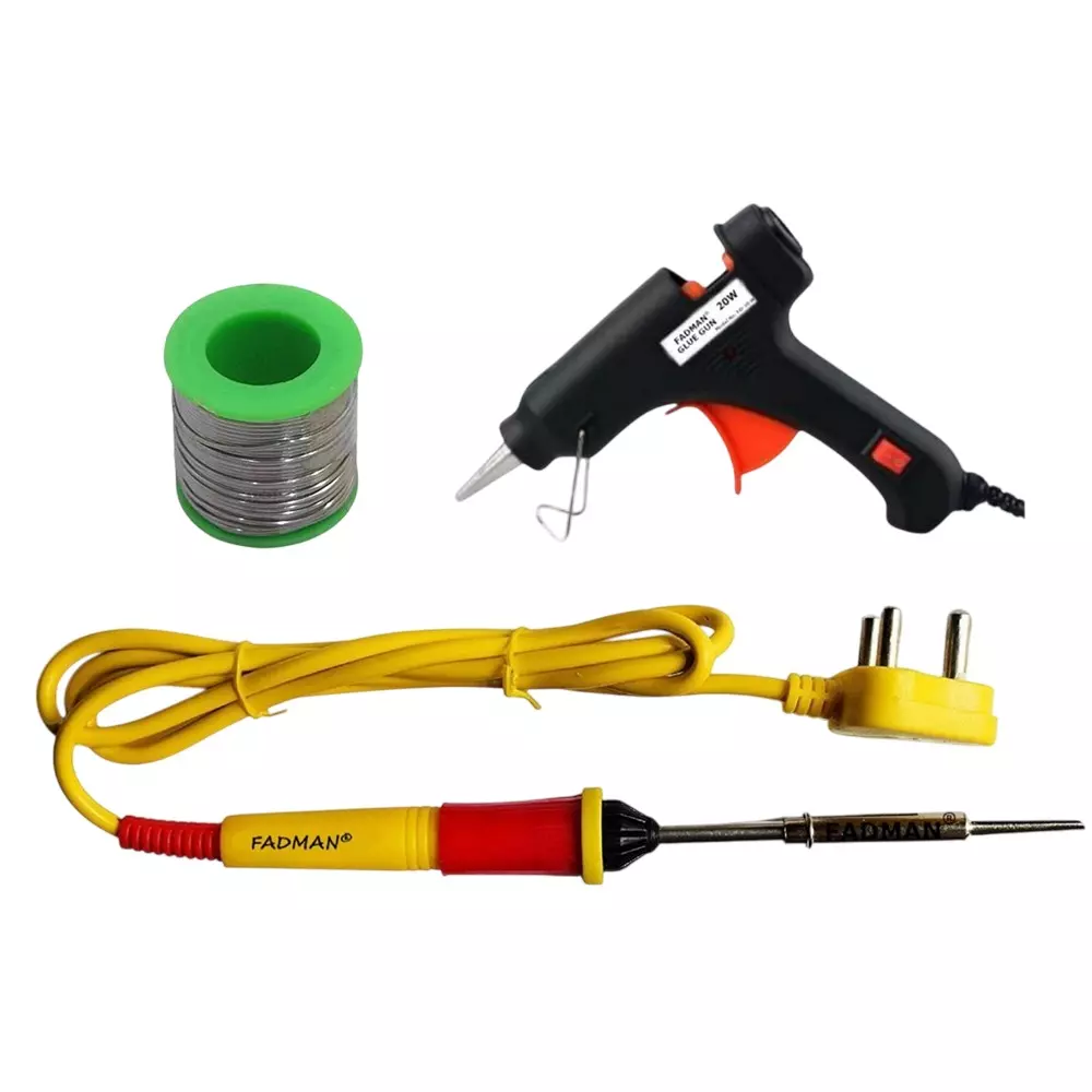 Fadman 3 In 1 Soldering Iron Kit Copper, Iron & Nickle Corded 25 W with Solder Wire Yellow+Full Red
