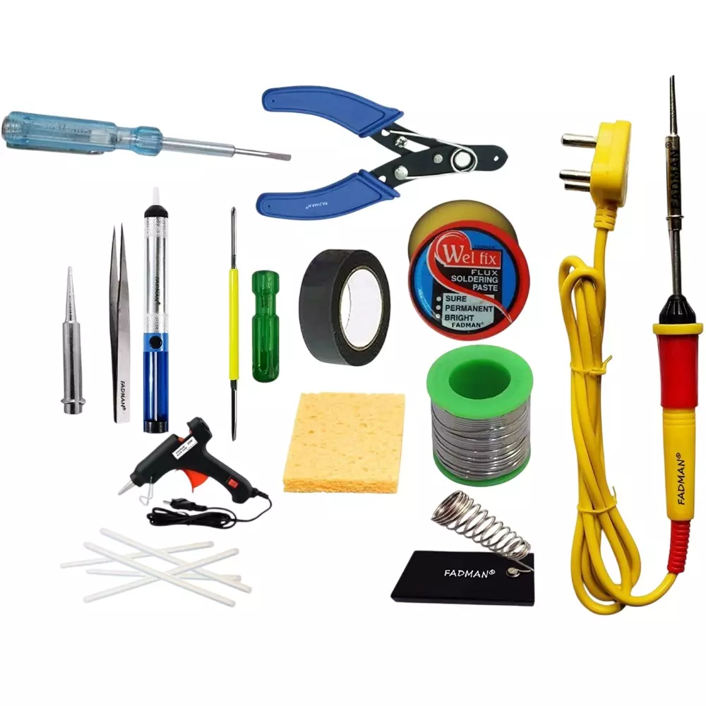 Fadman Basic Bundle Electric 14 In 1 Soldering Iron Kit Copper, Iron & Nickle Corded 25 W with Solder Wire, Cutter, Hardware Tape, Tester