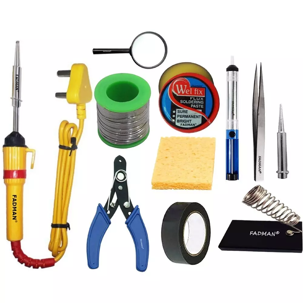 Fadman Basic Complete 11 In 1 Soldering Iron Kit Copper, Iron & Nickle Corded 25 W with Cutter, Solder Wire, Hardware Tape