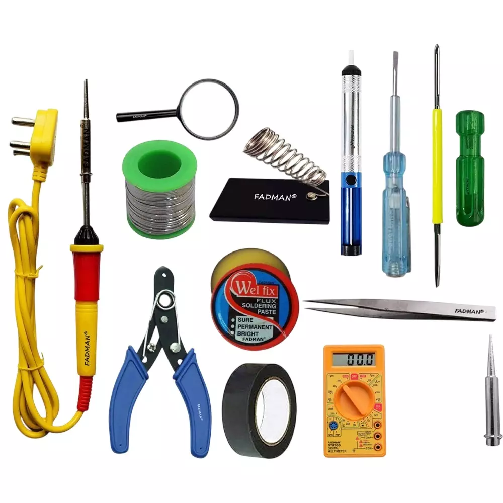 Fadman Basic Complete 13 In 1 Soldering Iron Kit Copper, Iron & Nickle Corded 25 W with Solder Wire, Cutter, Hardware Tape, Tester