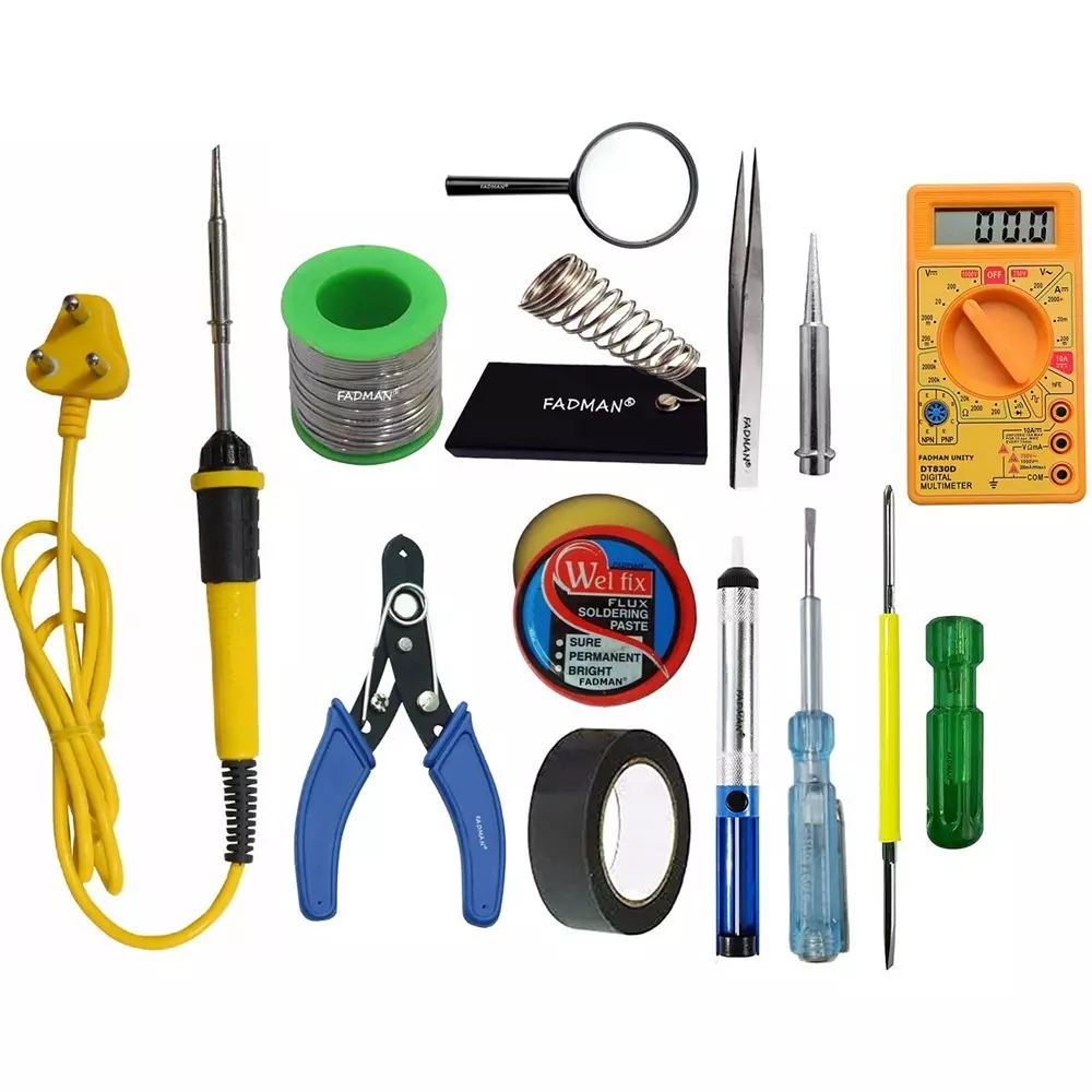 Fadman Beginner Basic 13 In 1 Soldering Iron Kit Copper, Iron & Nickle Corded 25 W with Solder Wire