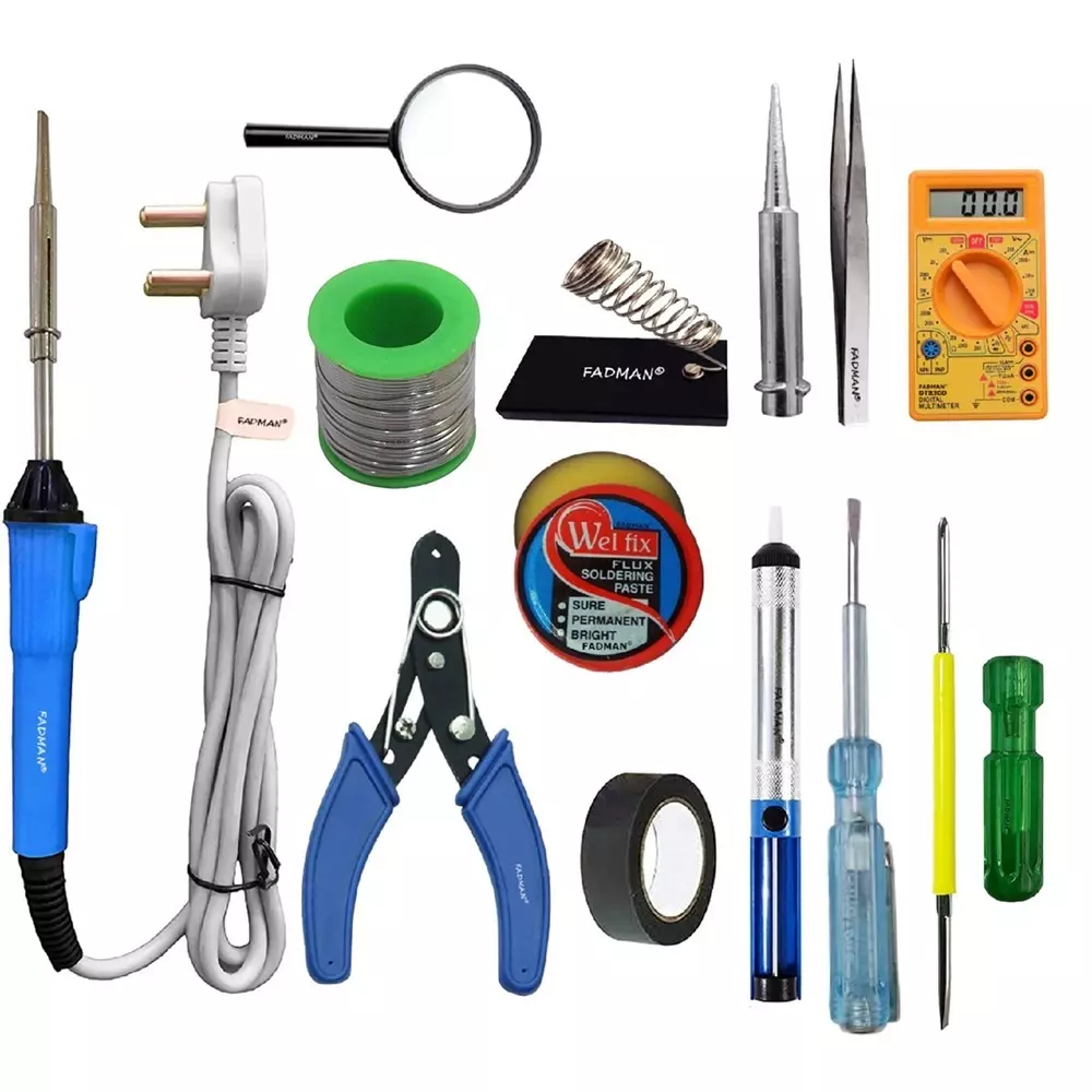 Fadman Beginner Basic 13 In 1 Soldering Iron Kit Copper, Iron & Nickle Corded with Cutter, Solder Wire, Tester