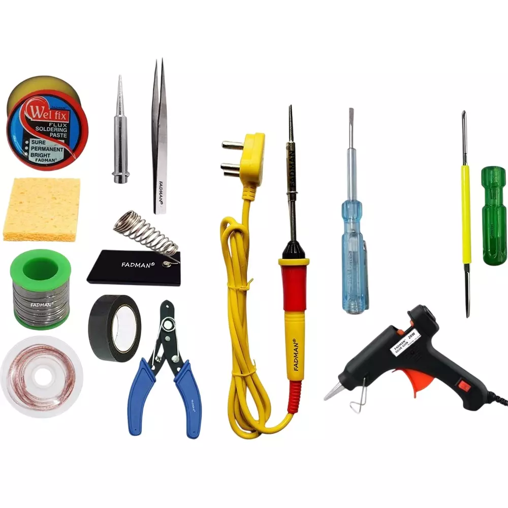 Fadman Beginner Basic 13 In 1 Soldering Iron Kit Copper, Iron & Nickle Corded 25 W with Solder Wire, Cutter, Tester