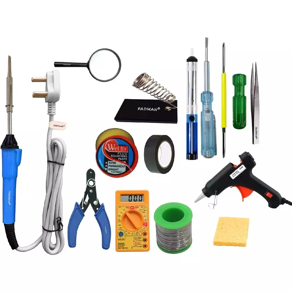 Fadman Beginner Basic 14 In 1 Soldering Iron Kit Copper, Iron & Nickle Corded with Cutter, Solder Wire, Tester