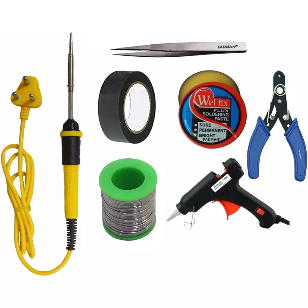 Fadman Electric 7 In 1 Soldering Iron Kit Copper, Iron & Nickle Corded 25 W with Solder Wire, Hardware Tape