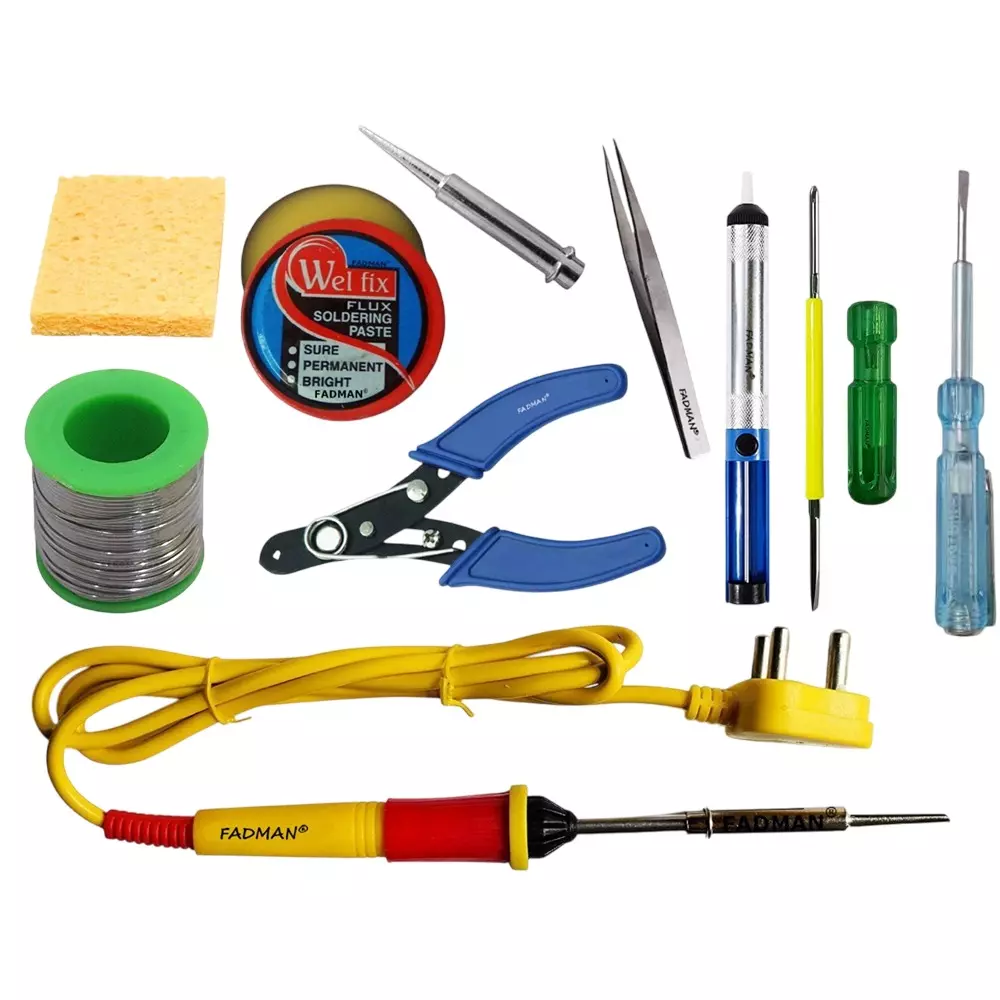 Fadman 10 In 1 Yellow & Full Red Soldering Iron Kit 25 W Corded Flat Copper, Iron & Nickle Tip