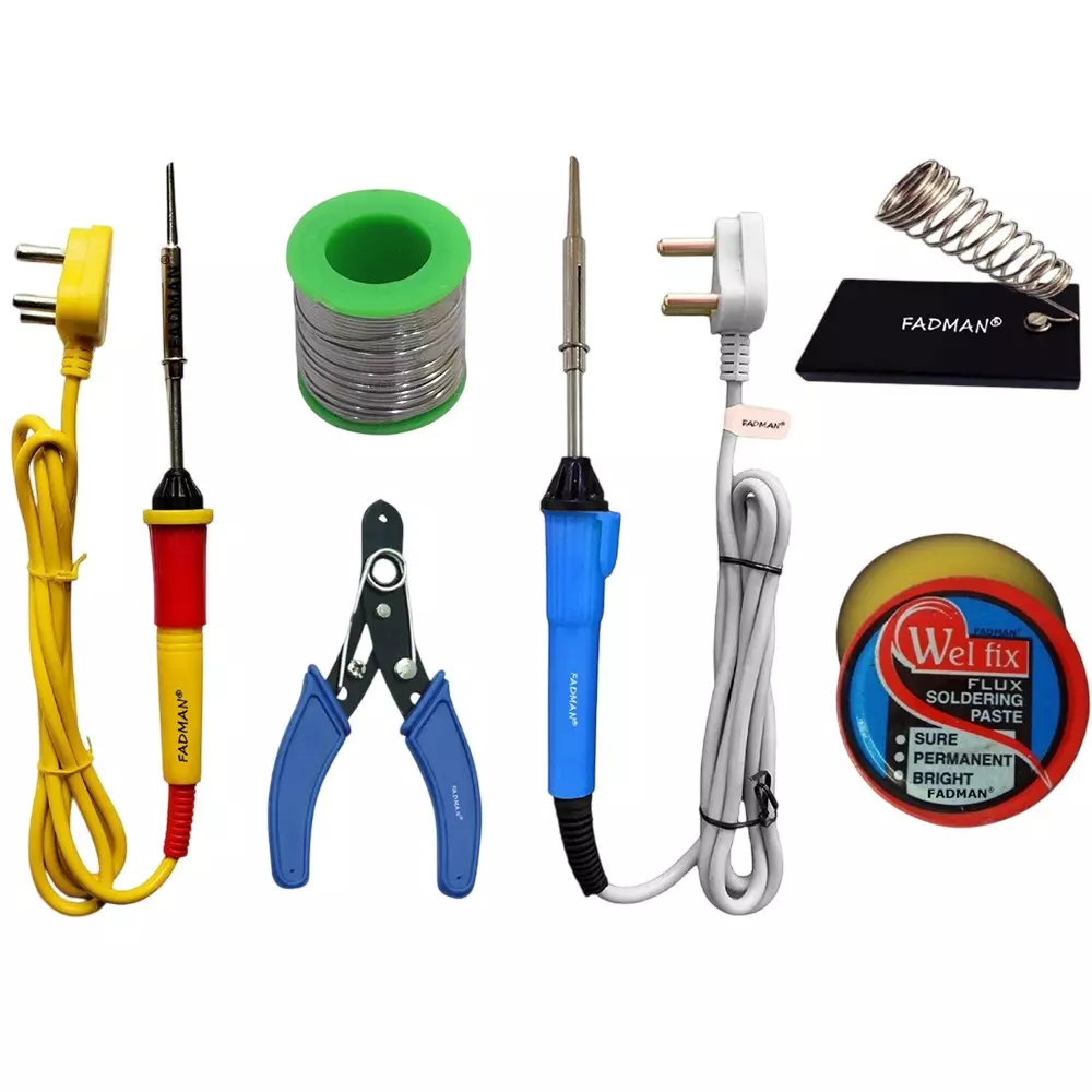 Fadman Soldering Iron Kit Combo Pack (Type-4) 1 Pc Cutter, 1 Pc Solder Wire, 1 Pc Stand, 1 Pc Soldering Flux, 25 W Simple (Flat Tip)