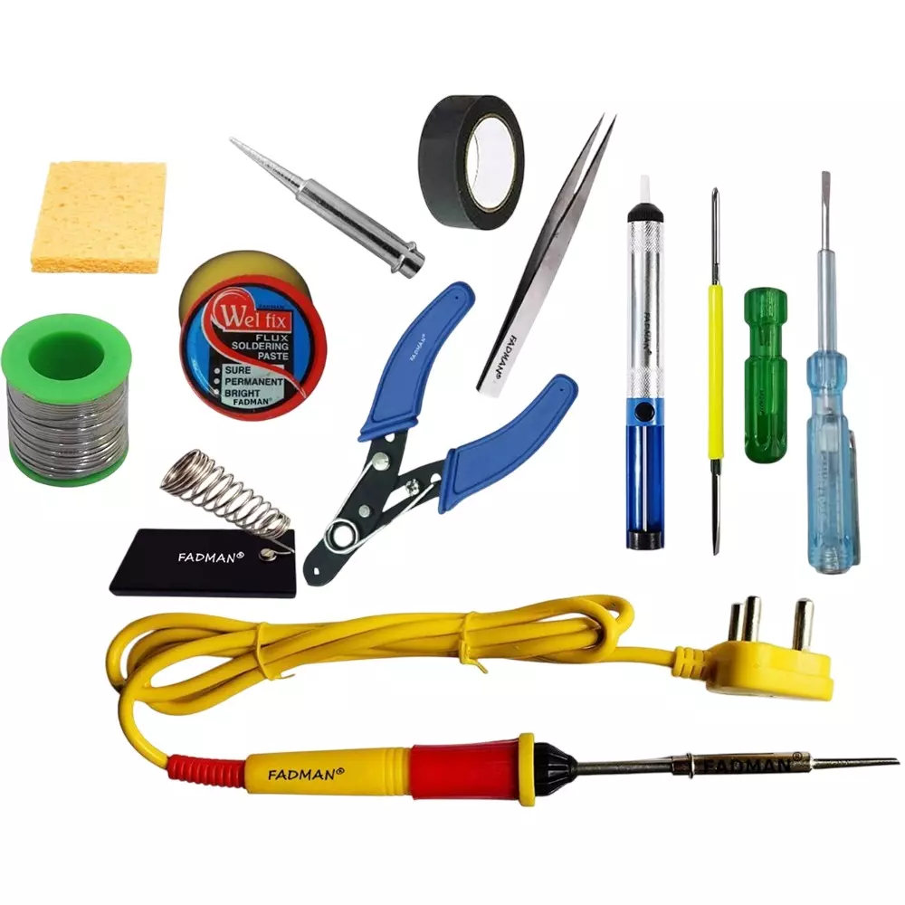 Fadman 12 In 1 Soldering Iron Kit Copper, Iron & Nickle Corded 25 W with Solder Wire, Cutter, Hardware Tape