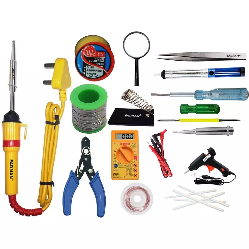Fadman Basic Complete 15 In 1 Soldering Iron Kit Copper, Iron & Nickle Corded with Cutter, Solder Wire, Tester