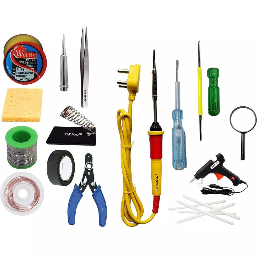 Fadman Beginner Basic 15 In 1 Soldering Iron Kit Copper, Iron & Nickle Corded 25 W with Solder Wire, Cutter, Tester