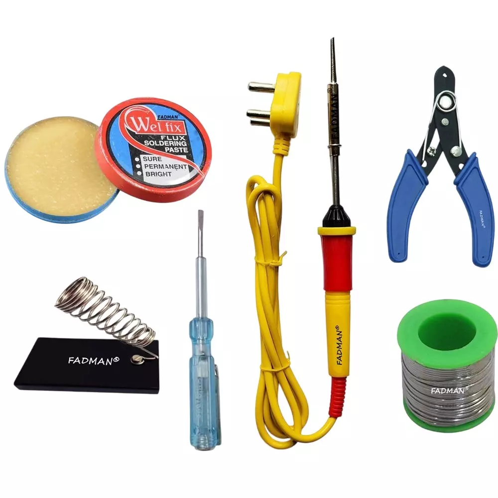 Fadman Beginner Basic 6 In 1 Soldering Iron Kit 25 W Copper, Iron & Nickle Corded with Solder Wire, Cutter, Tester