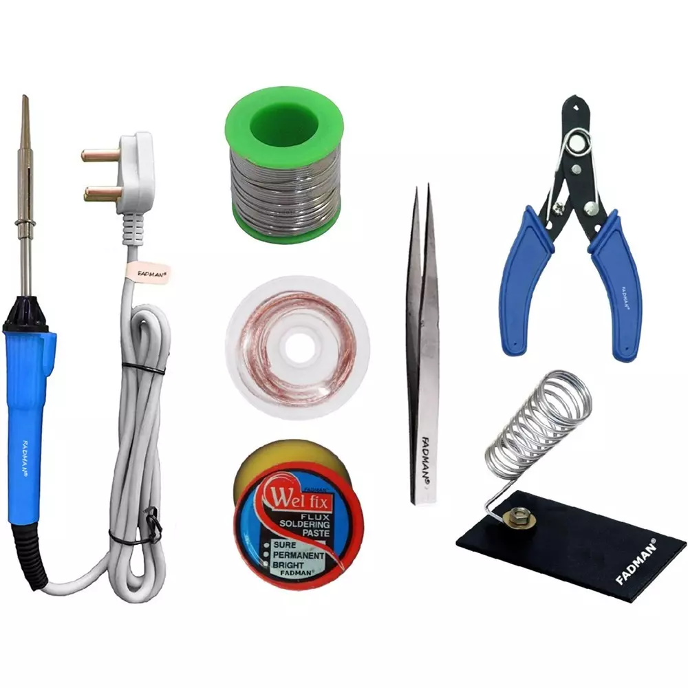 Fadman Beginner Basic 7 In 1 Soldering Iron Kit Copper, Iron & Nickle Corded 25 W with Cutter, Solder Wire