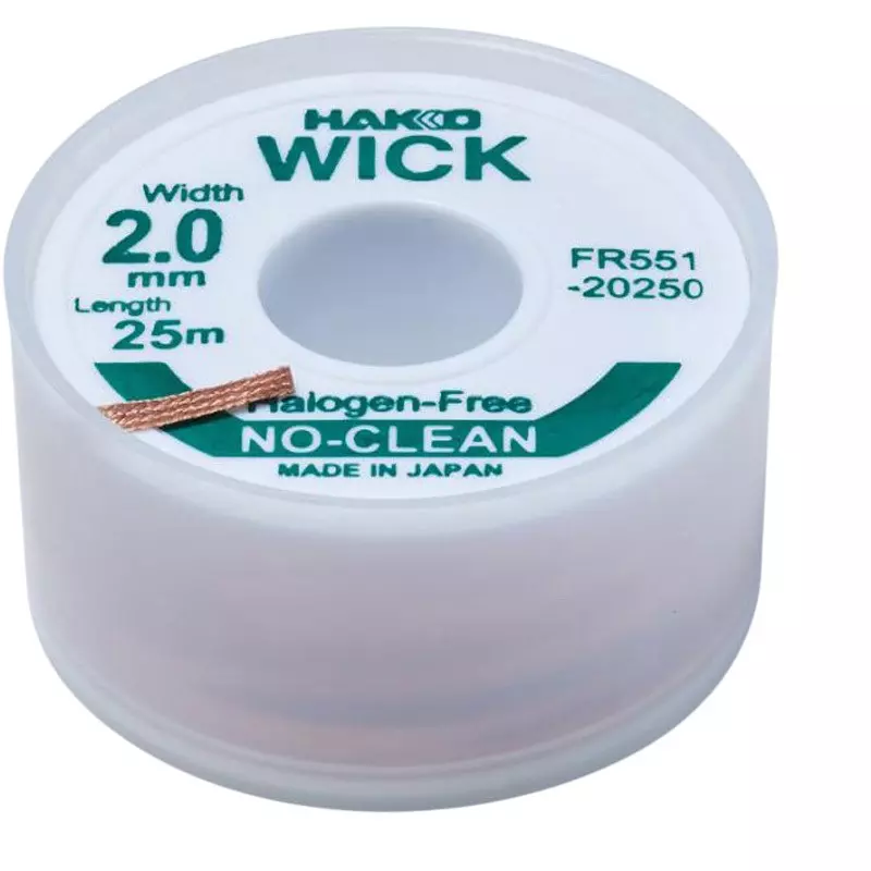 HAKKO Solder Wick No-Clean Halogen-Free, Flux: No-Clean Type for Copper mirror corrosion: No breakthrough (IPC-TM-650), FR551-20250-J