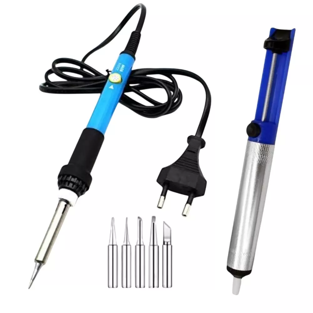 SCHOFIC Electric Soldering Iron Kit 60 W 220 V with 5 Tips & Desoldering Pump Blue