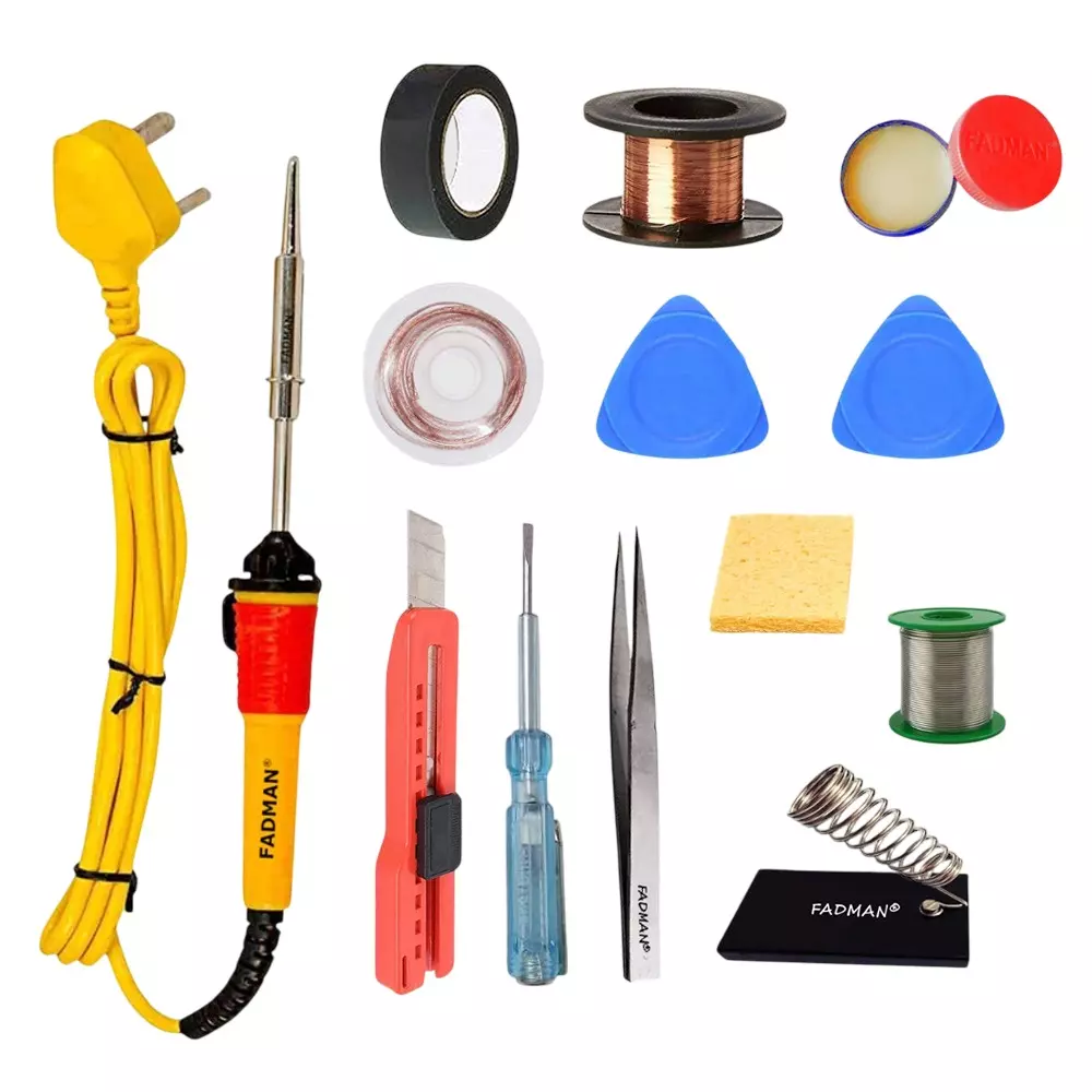 Fadman 12 In 1 Type-3 Soldering Kit with Mobile Opener 25 W Corded Flat Copper, Iron & Nickle Tip