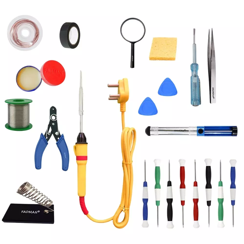 Fadman 14 In 1 Type-4 Soldering Kit with Mobile Opener 25 W Corded Flat Copper, Iron & Nickle Tip