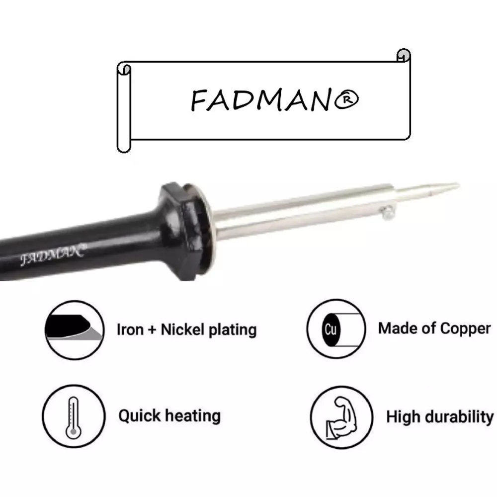 Fadman Soldering Iron Kit 60 W (Black), Soldering Paste Flux, Solder Wire, Stand, Sponge, Hardware Tape, Desoldering Wick, Tweezer, Magnifying Glass (Flat Tip)
