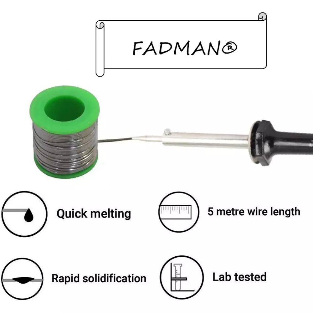 Fadman Soldering Iron Kit 60 W (Black), Soldering Paste Flux, Solder Wire, Stand, Sponge, Hardware Tape, Desoldering Wick, Tweezer, Magnifying Glass (Flat Tip)