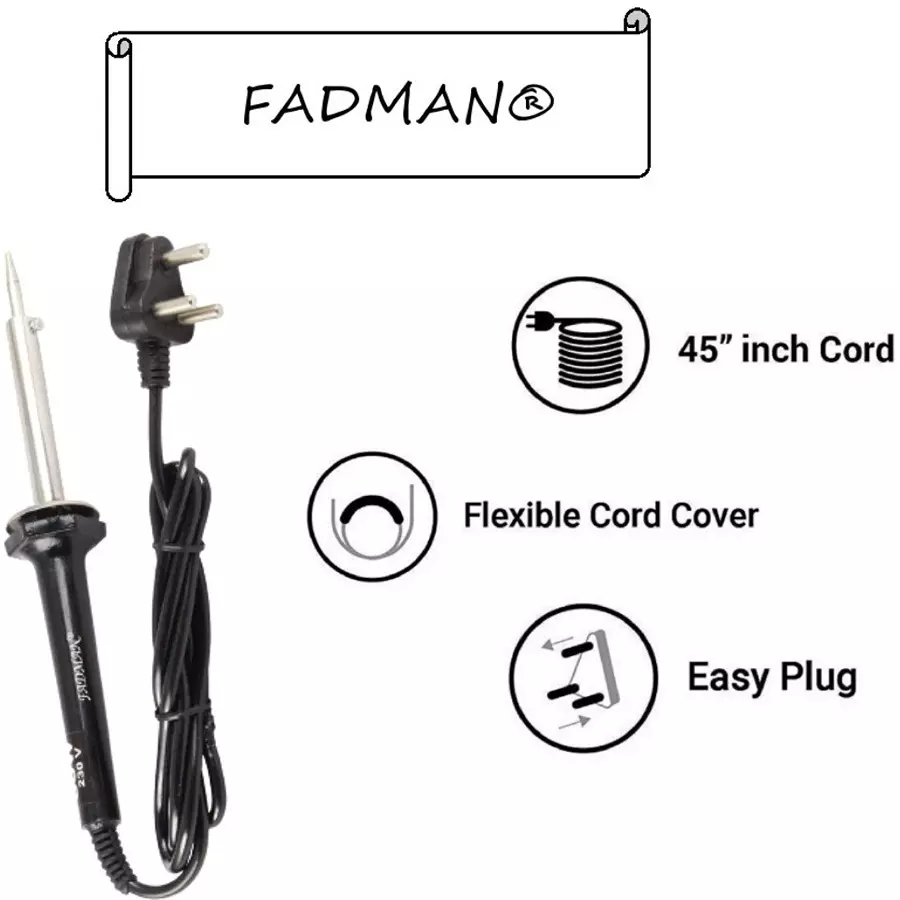 Fadman Soldering Iron Kit 60 W (Black), Soldering Paste Flux, Solder Wire, Stand, Sponge, Hardware Tape, Desoldering Wick, Tweezer, Magnifying Glass (Flat Tip)