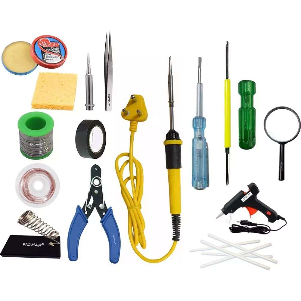 Fadman 15 In 1 Soldering Iron Kit Copper, Iron & Nickle Corded 25 W with Solder Wire, Tester, Glue Gun